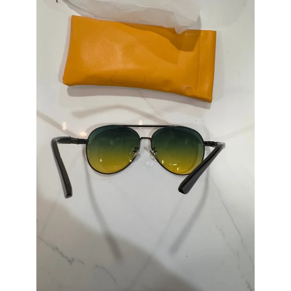 Retro Aviator Sunglasses Green Yellow Ombre Gradient Lens‎ Black Metal Frame